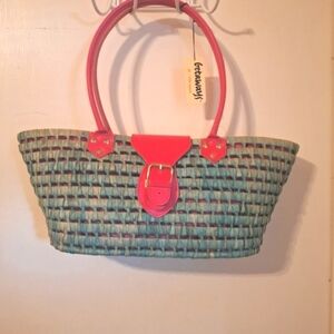 Pink Straw Shoulder Bag